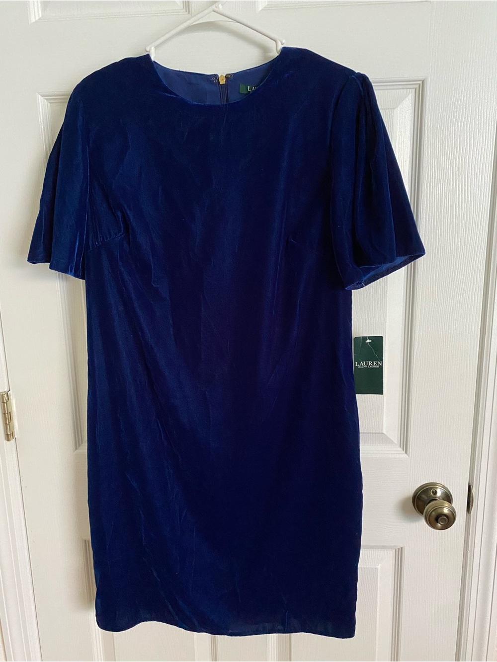 NWT Lauren Ralph Lauren Sapphire Blue Velvet Short-Sleeve Sheath Dress – Size 6 - Picture 2 of 4